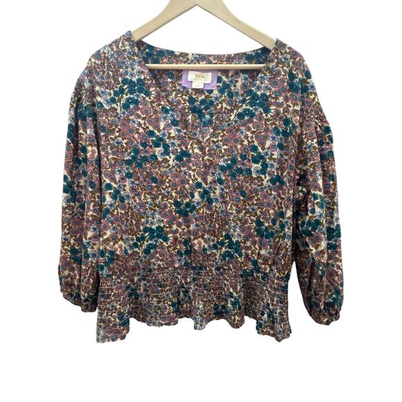 Maeve by Anthropologie Floral Top With Smocking - Picture 1 of 6